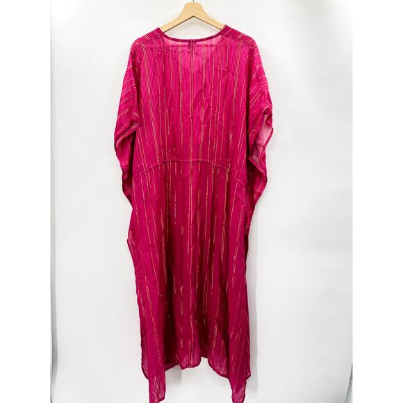 Anthropologie pink OS V-Neck Shine Kaftan Midi Dress - Picture 7 of 9